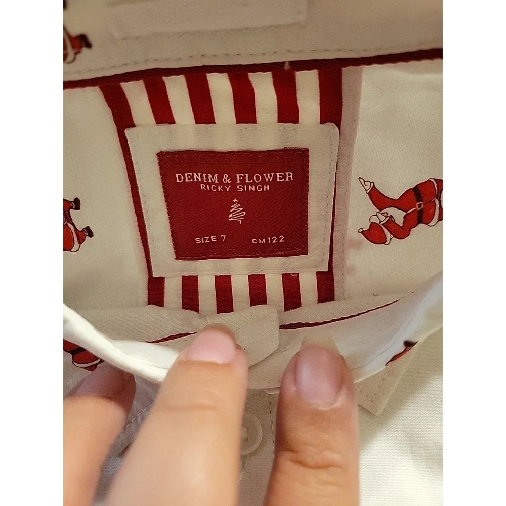 Denim & Flower Ricky Singh Button Down Dabbing Santa Shirt Kid's Size 7 NWT - Picture 4 of 6